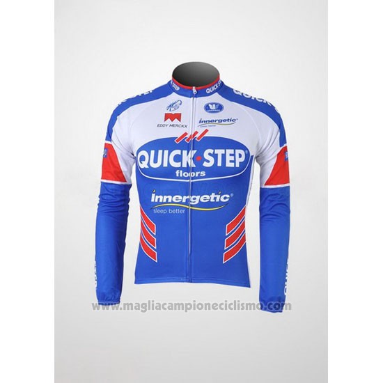 2011 Abbigliamento Ciclismo Quick Step Floor Bianco e Celeste Manica Lunga e Salopette